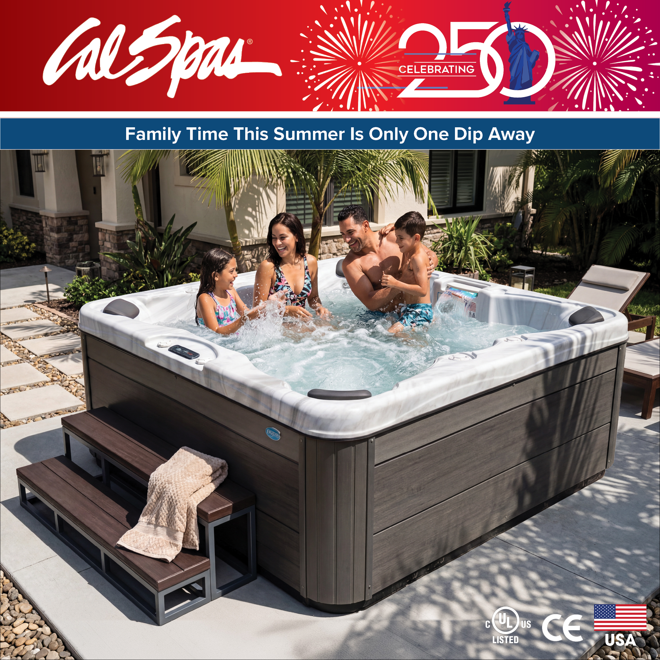 Calspas hot tub being used in a family setting - Stockton